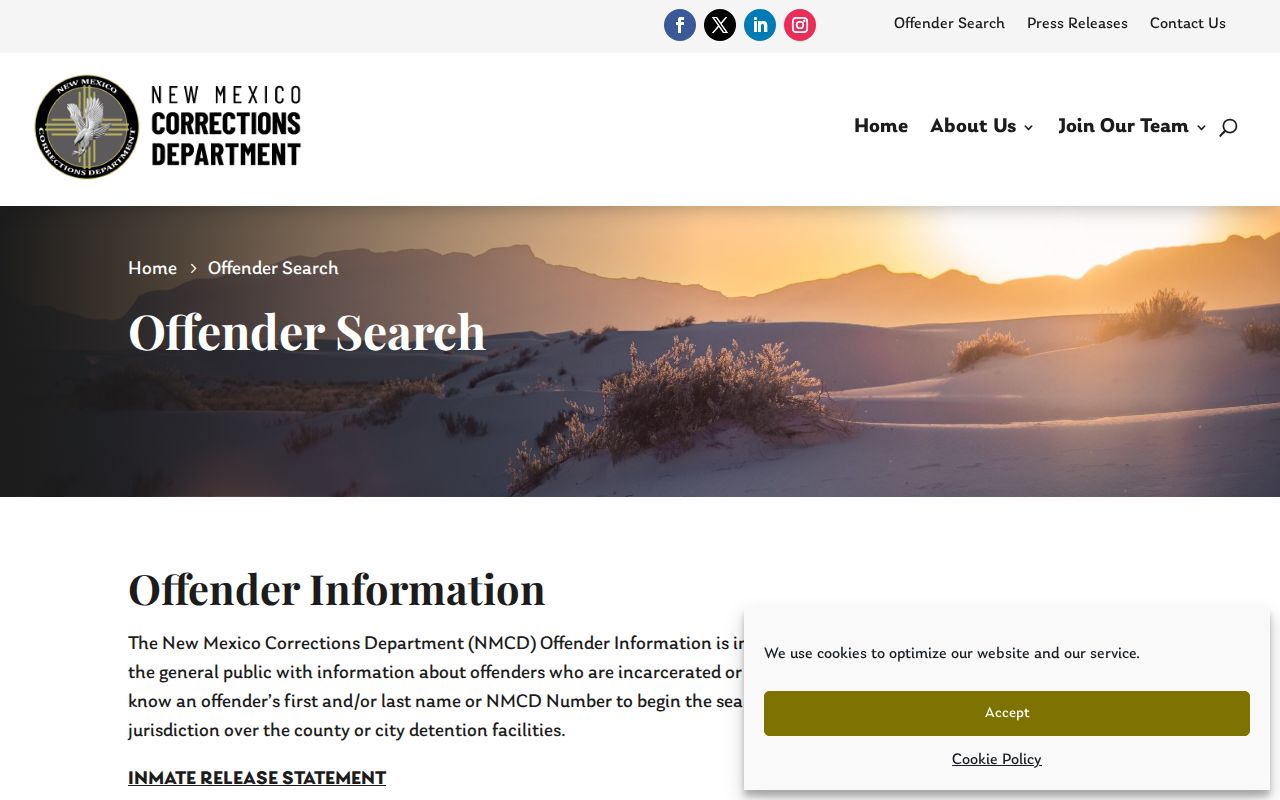 NMCD Offender Search after a De Baca County arrest transfer