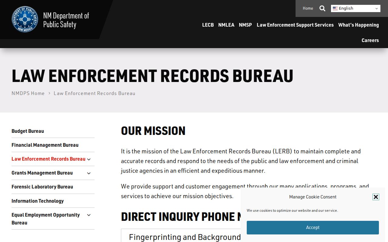NMDPS central repository channels for De Baca County arrest history