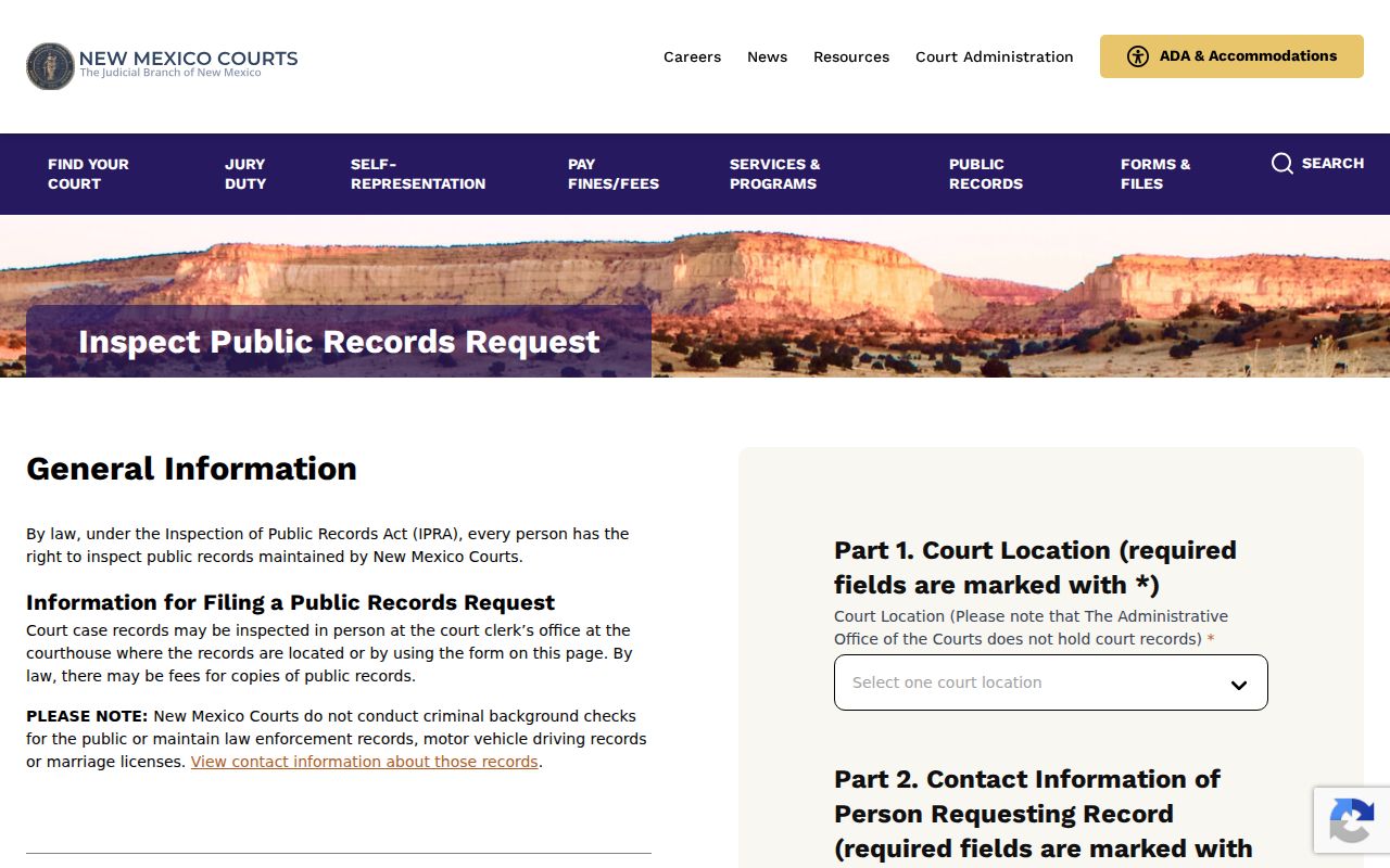 Judiciary IPRA portal for older De Baca County criminal case records