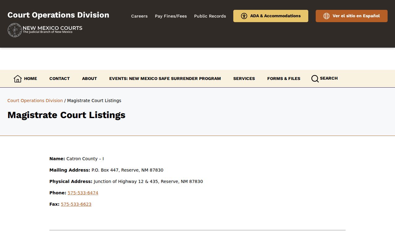 Official De Baca County criminal case Magistrate Court listing