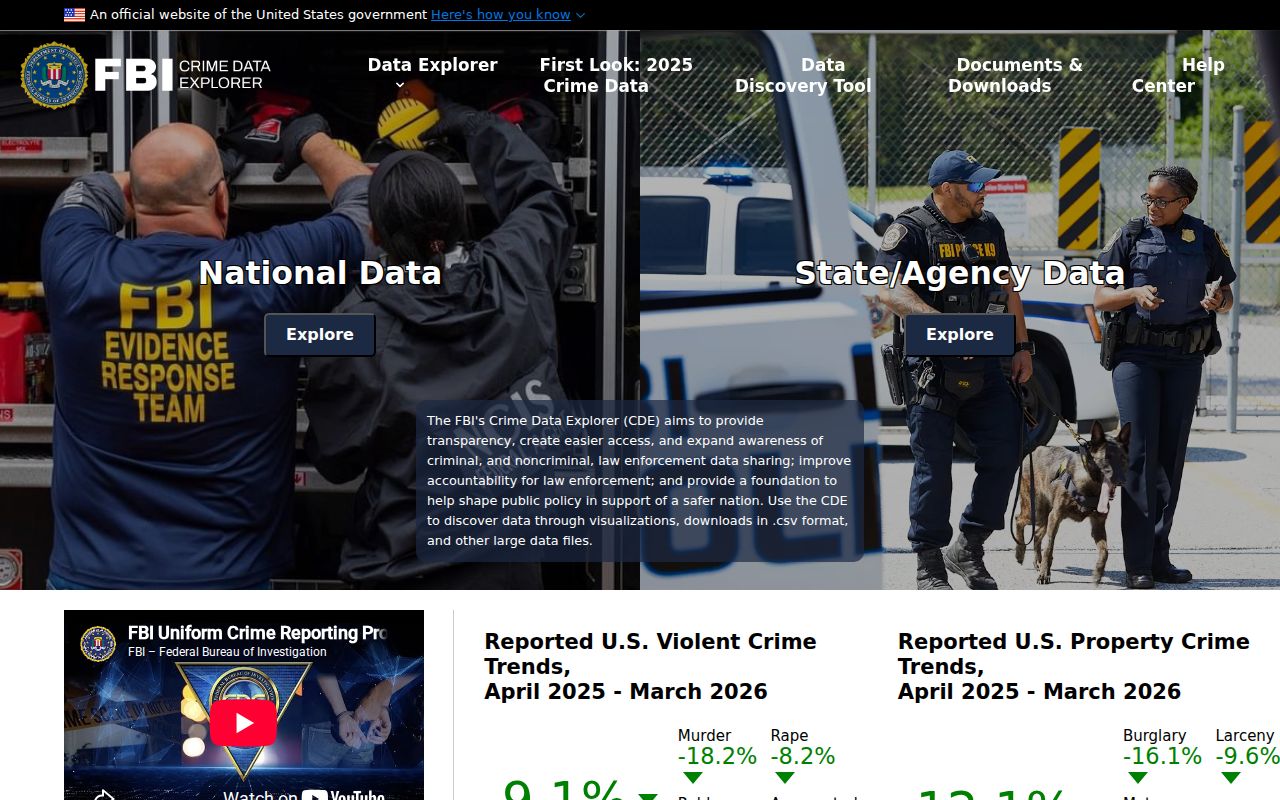 FBI Crime Data Explorer interface for De Baca County crime data