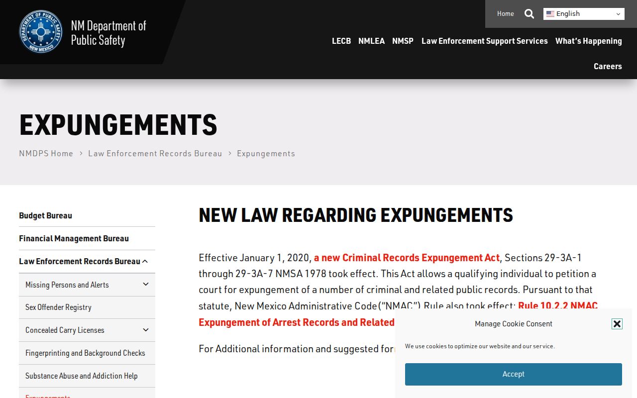 New Mexico DPS expungement resources for De Baca County records